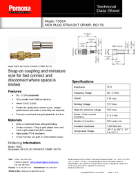 Thumbnail of document Data Sheet - 73004 MCX Plug, Straight Crimp, 75 Ohm, RG179/U Type